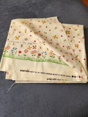 Michael Miller Bee & Flower Border Cotton Fabric - Cream with Yellow Butterflies